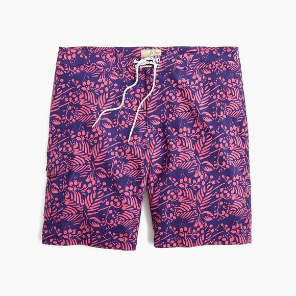J. Crew Navy Blue Pink Vines Floral 9" Eco Swim Board Shorts Men's Size 36 - Picture 1 of 9